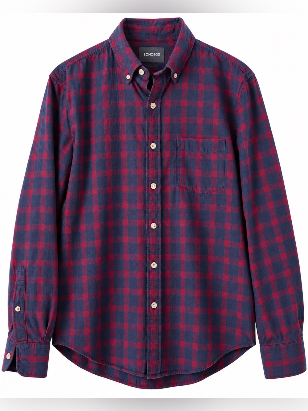 Bonobos Blue and Red Cotton Plaid Long Sleeve Button Up Shirt Slim Fit - Size L